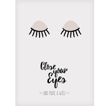 Illustration mit geschlossenen Augen und dem Spruch Schließe deine Augen und wünsche dir etwas.