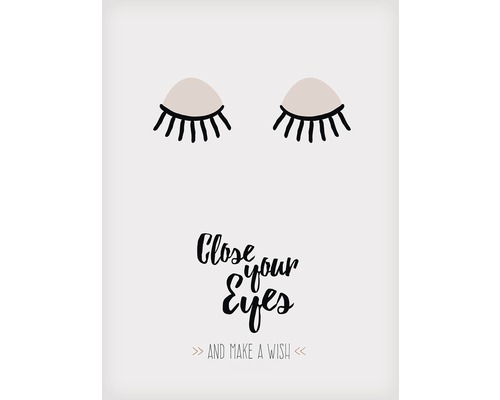 Illustration mit geschlossenen Augen und dem Spruch Schließe deine Augen und wünsche dir etwas.