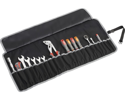 Trousse à outils enroulable avec clés, tournevis et autres outils