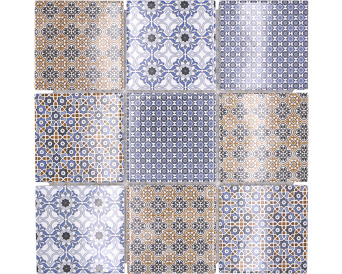 Mosaïque en céramique Retro bleu 30x30 cm carrelage mosaïque Carreaux carrés avec différents motifs géométriques