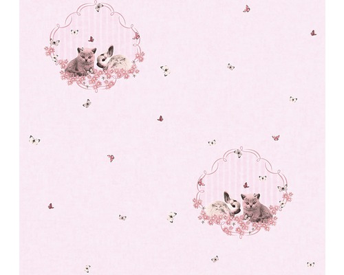 Vliestapete 35564-1 Little Stars Katze Hase rosa