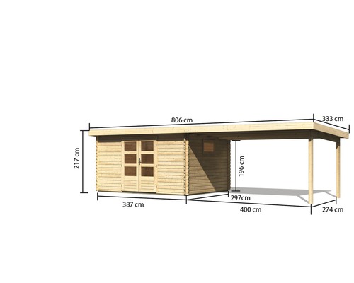 Abmessungen eines Holzgartenhauses mit Carport