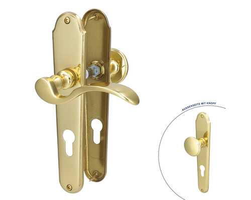 Garnitures de porte couleur laiton avec rosace à clé et bouton rotatif pour l''extérieur