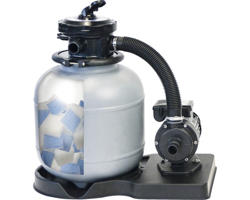 Sandfilteranlage mit Pumpe und Filterbällen zur Poolreinigung