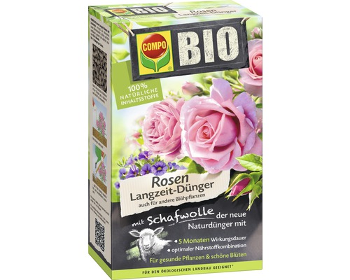 Langzeitdünger COMPO BIO Rosendünger mit Schafwolle 100% natürliche Inhaltsstoffe 2 kg, auch für andere Blühpflanzen, 5 Monate Langzeitwirkung