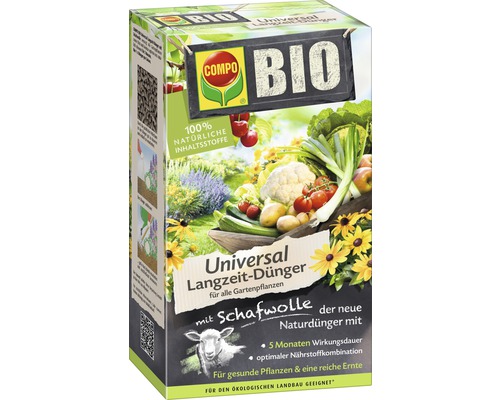 Universal Langzeitdünger COMPO BIO mit Schafwolle 100% natürliche Inhaltsstoffe 2 kg, für alle Gartenpflanzen, 5 Monate Langzeitwirkung