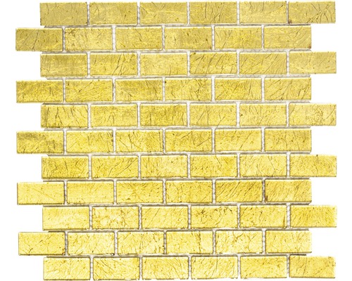 Mosaïque de verre Brick Crystal structure uni gold 30x30 cm Carreau de mosaïque aspect brique pour revêtement mural