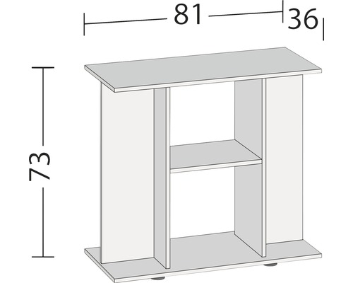 Schéma d''une étagère mesurant 81 x 36 x 73 centimètres