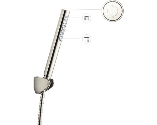 Handbrause mit Brauseschlauch und Wasserdurchfluss Symbolen