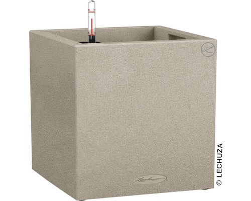 Bac Lechuza Canto Stone plastique 30x30x30 cm beige avec système d'arrosage en terre