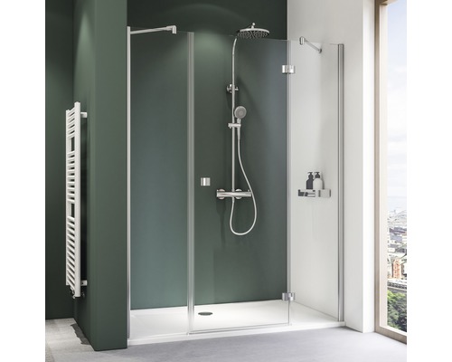 Porte pivotante pour niche avec paroi latérale avant Breuer Espira butée à droite 1400x1950 mm verre véritable transparent clair aspect chrome