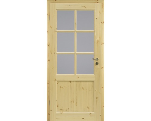 Porte en bois avec insert en verre et poignée de porte