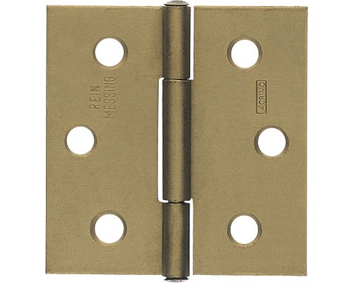 Charnière carrée avec une tige en laiton rivetée, 64x62mm, laiton