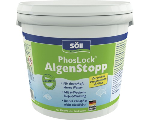 Produit anti-algues Söll PhosLock AlgenStopp 10 kg Söll PhosLock AlgenStopp en seau pour 200 000 litres d''eau d''étang