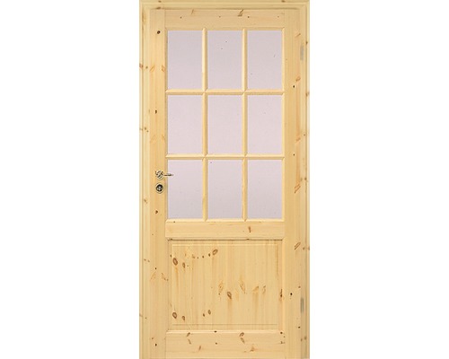 Holztür mit Glaseinsatz und Türgriff