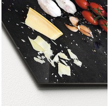 Panneau décoratif en verre avec fromage, ail et tomates