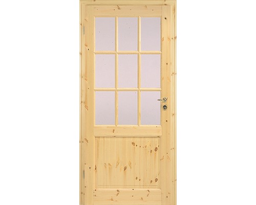 Porte en bois avec insert en verre et poignée de porte