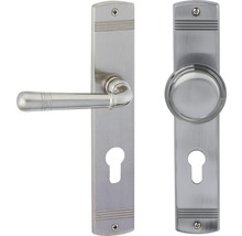 Garniture de porte avec béquille et bouton rotatif