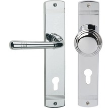 Garniture de porte en métal avec rosette à clé et béquille