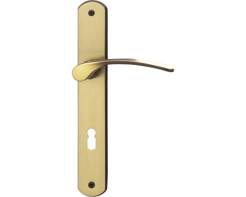 Poignée sur plaque longue Amos laiton/bruni/satiné BB pour portes intérieures Garniture de porte avec plaque longue et trou pour cylindre profilé