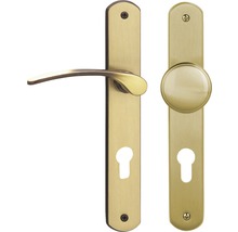 Poignée sur plaque longue Amos laiton/bruni/satiné cylindre profilé avec bouton + poignée pour portes d’entrée à gauche-thumb-0