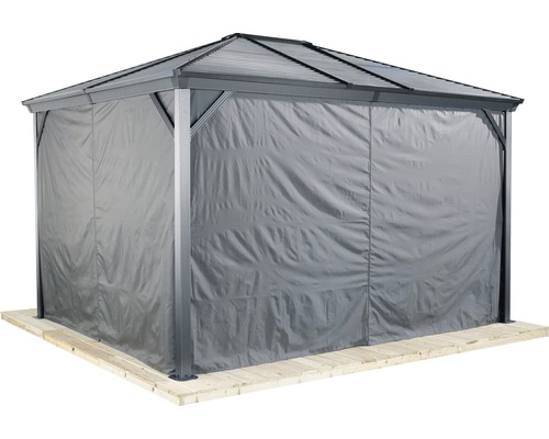 Pavillon mit Textilseitenwänden für zusätzlichen Schutz und Privatsphäre