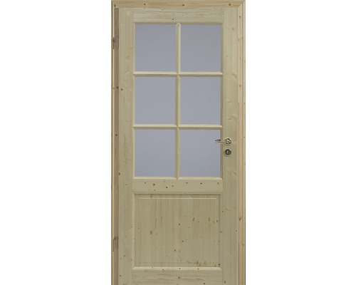 Holztür mit Glaseinsatz und Türgriff