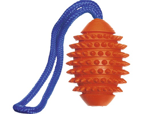 Jouet pour chien Karlie Aqua Football Ruffus 11 cm orange Jouet pour chien en caoutchouc avec corde