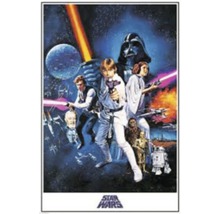 Affiche du film Star Wars avec Darth Vader, Luke Skywalker, la princesse Leia, Han Solo, Chewbacca, C-3PO et R2-D2
