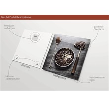 Image en verre avec motif de café, fixation et entretoises incluses.