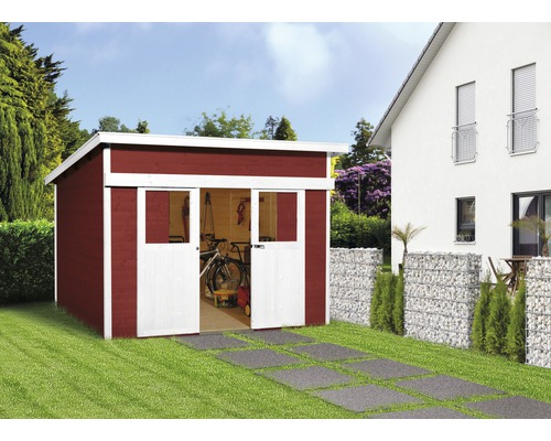 Abri de jardin à porte coulissante weka Lugano 1, avec plancher 315 x 249 cm rouge de falun