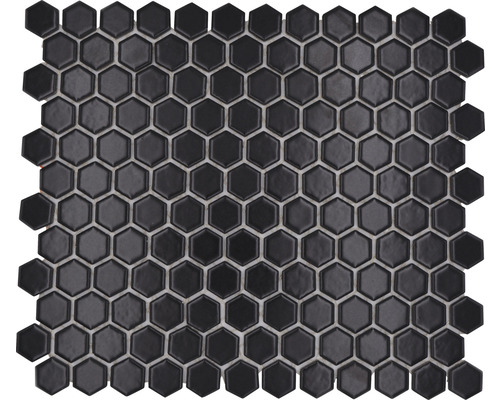 Mosaïque céramique Hexagon HX065 uni noir mat 26x30 cm Tapis de mosaïque avec carreaux de céramique hexagonaux