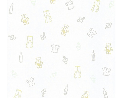 Papier peint intissé 35845-2 Little Stars objets de bébé blanc Motif avec articles pour bébé