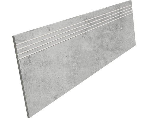 Marche en grès cérame fin HOMEtek grey mat 30 x 120 cm Marche d''escalier grise avec trois bandes antidérapantes