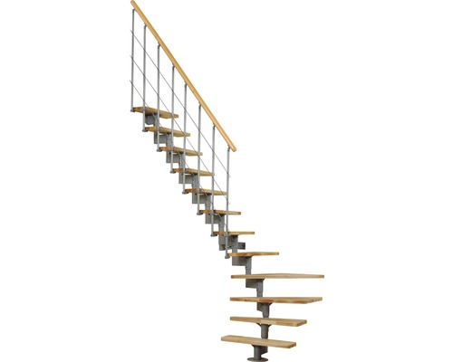 Pertura Mittelholmtreppe Kolina Perlgrau 76 cm Stabgeländer Buche Leimholz Lackiert 12 Stufen 13 Steigungen