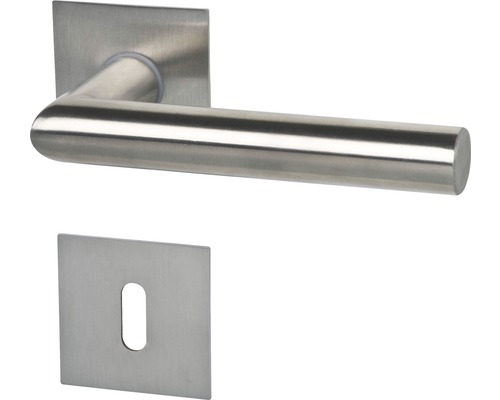 Poignée sur rosace Piato carrée acier inoxydable/laqué BB pour portes intérieures Poignée de porte en acier inoxydable avec rosette carrée et rosette de clé