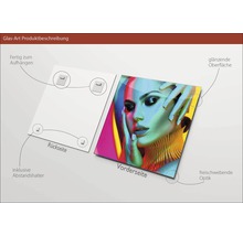 Image sur verre avec un motif de femme, y compris des entretoises pour la suspension