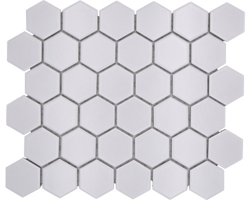 Mosaïque céramique Hexagon uni blanc mat 32.5x28.1 cm Mosaïque avec éléments hexagonaux