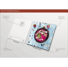 Image en verre avec un motif de smoothie bowl, suspension et entretoises incluses