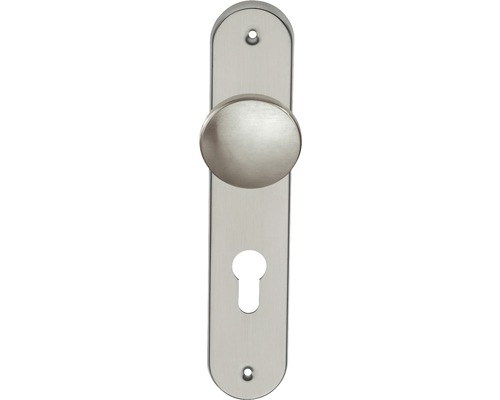 Plaque longue à bouton cylindre profilé acier inoxydable/satiné pour portes d’entrée et intérieures