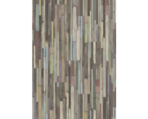 Papier peint à panneaux de bois avec planches de bois verticales multicolores