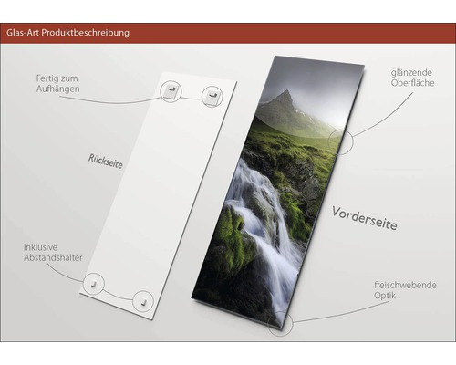 Image en verre avec paysage de montagne, support mural inclus, convient pour un montage mural