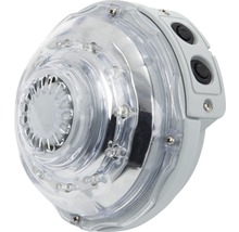 Lampe de piscine LED avec boîtier transparent et commandes grises