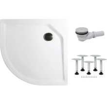 Receveur de douche quart de cercle avec garniture d''écoulement, pieds et vis
