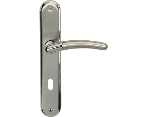 Poignée sur plaque longue Betty couleur acier inox/poli BB pour portes intérieures Garniture de porte en acier inoxydable avec rosace de clé