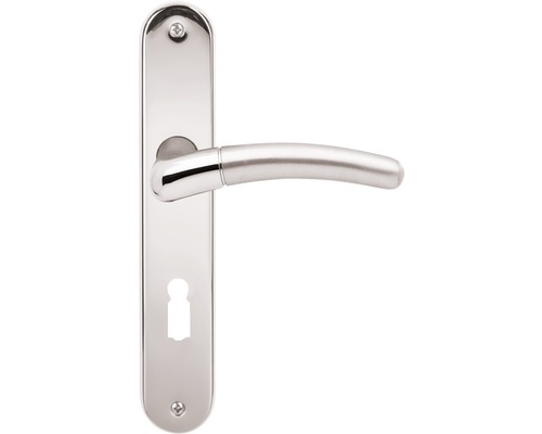 Poignée sur plaque longue Beate chrome/poli/satiné BB pour portes intérieures Poignée de porte en acier inoxydable avec plaque longue