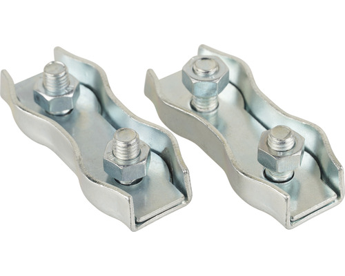 Deux serre-câbles en métal avec vis pour la fixation des câbles métalliques