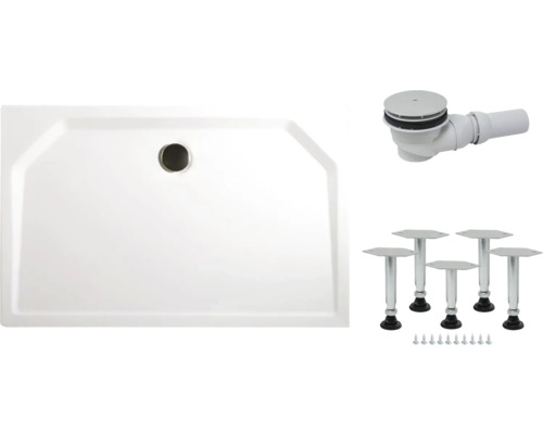 Kit complet receveur de douche SCHULTE ExpressPlus 90 x 120 x 3.5 cm blanc lisse EP20120 04 Receveur de douche avec garniture d''écoulement et pieds