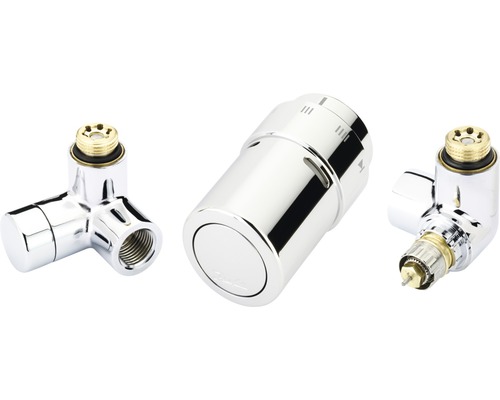 Danfoss Thermostatventil-Set Eckform RAX voreinstellbar 1/2 Zoll Fühler rechts Rücklauf links chrom 013G4003