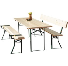 Ensemble de tables pliantes & bancs pliants 10 places comprenant table,2 bancs bois métal bois beige-thumb-0
